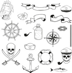 Sea objects set vector illustration
