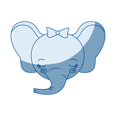 blue color shading silhouette caricature face of female elephant animal eyes closed expression vector illustration vector illustration