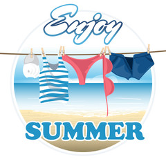 Summer vector banner include summer objects clothes bikini on beach vector illustration