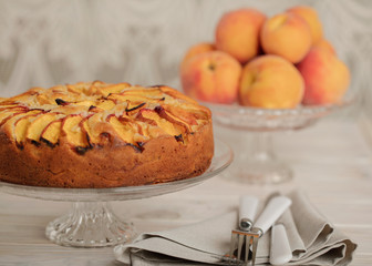 Homemade delicious aromatic peach pie.