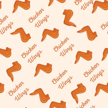 Chicken wings seamless vector pattern. Food background. 