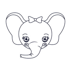 sketch silhouette caricature face of female elephant animal cute expression vector illustration