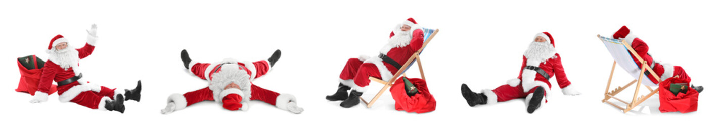 Collage of Santa Claus on white background