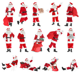 Collage of Santa Claus on white background