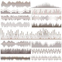 Vector set of brown sound waves. Audio equalizer. Sound & audio waves isolated on white background.
