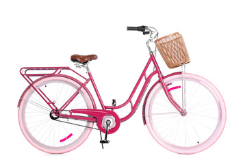 Modern bicycle with basket on white background © Africa Studio