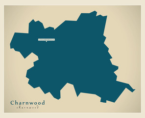 Modern Map - Charnwood district of Leicestershire England UK illustration