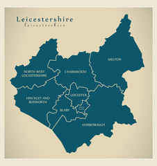 Naklejka premium Modern Map - Leicestershire county with detailed captions UK illustration