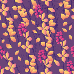 Autumn seamless pattern with barberry on dark background
