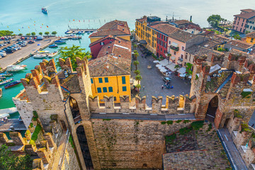 The Italian town of Sirmione. View from the tower of the castle of Scaliger.