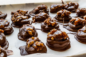 Praline Chocolate with walnut, almond, peanut or croquant