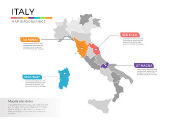 Italy map infographics vector template with regions and pointer marks