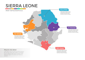 Sierra leone map infographics vector template with regions and pointer marks