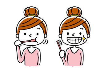 女性：歯磨き
