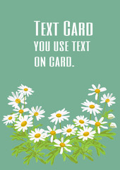The daisy card design. White text and dairy on green background is vector.