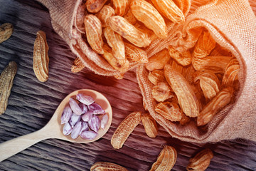 Boiled Peanuts on wood background