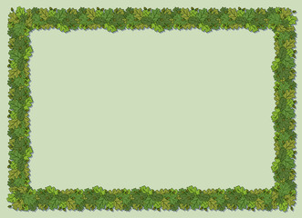 Horizontal decorative frame with green oak leaves and acorns.