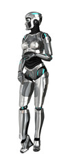 3D Rendering Female Cyborg on White