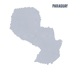 Vector abstract hatched map of Paraguay with spiral lines isolated on a white background.