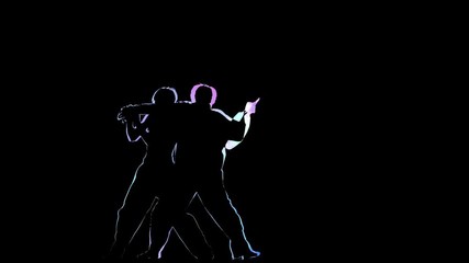 Computer graphics outline two man doing fight on black background