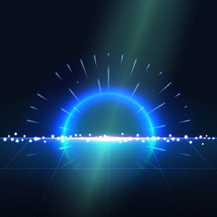 Abstract futuristic technology design. Glowing rays. Retro disco stage. Vector illustration