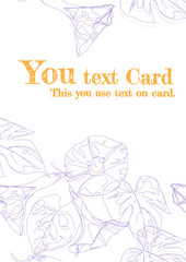 Morning Glory card design. Yellow text on flower line background is vector.