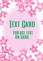 Egyptian star cluster flower card design. Green text in pink oval on flower background is vector.