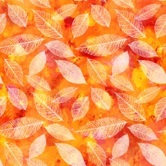 Gordijnen Naadloos herfstpatroon als achtergrond met bladvormen © laplateresca