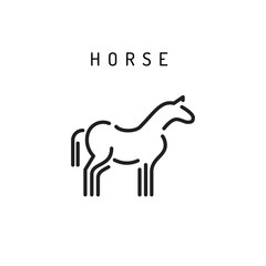 Vector horse outline icon isolated on a white background. A simplified silhouette of a horse, logo in the linear style