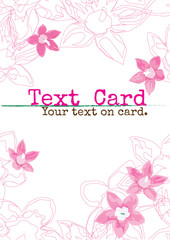 Egyptian star cluster flower card design. Pink text on flower line background is vector. 