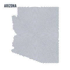 Vector abstract hatched map of State of Arizona with spiral lines isolated on a white background.