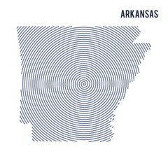 Vector abstract hatched map of State of Arkansas with spiral lines isolated on a white background.