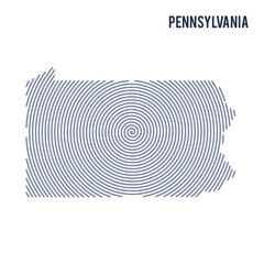 Vector abstract hatched map of State of Pennsylvania with spiral lines isolated on a white background.
