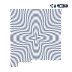 Vector abstract hatched map of State of New Mexico with spiral lines isolated on a white background.