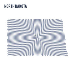 Vector abstract hatched map of State of North Dakota with spiral lines isolated on a white background.