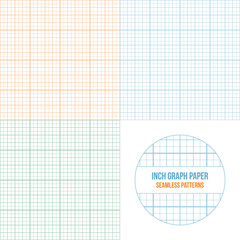 Vector graph paper seamless patterns set, grid accented every inch