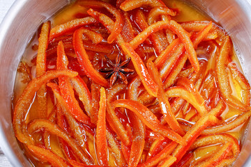 close-up of candied orange and lemon  peels