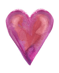 Red and purple simple heart shaped backdrop painted in watercolor on clean white background