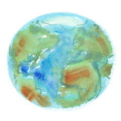 Planet Earth painted in watercolor on clean white background