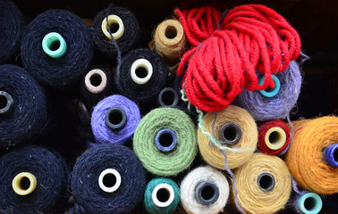 Industrial colorful wool in the manufacturing room