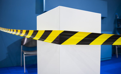 Barrier tape for no entry at an exhibition.do not cross ribbons
