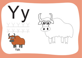 A to z, alphabet tracing worksheets,cartoon coloring book for kids, animal drawing free hand practice for pre school student. Ready for print paper ratio vector art. Letter ABC.