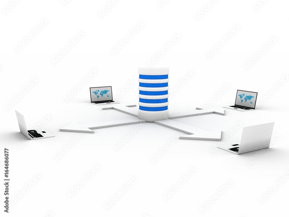 Poster 3d rendering database storage data base in laptop