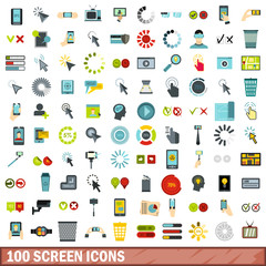 100 screen icons set, flat style