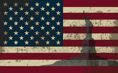 Fototapeta na wymiar Flag of the United States of America and the Statue of Liberty.