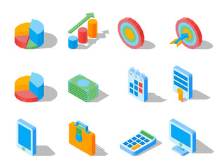 Business elements for web design in three dimensional vector illustrations