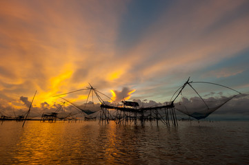 Yor building is traditional local fisherman used net fishing in Pakpra Thale Noi, one of the country's largest wetlands covering Phatthalung, Nakhon Si Thammarat and Songkhla ,South of THAILAND.