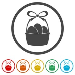 Easter eggs in a basket icons set