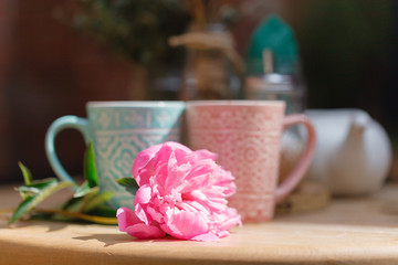 cups of coffee on table in cafe