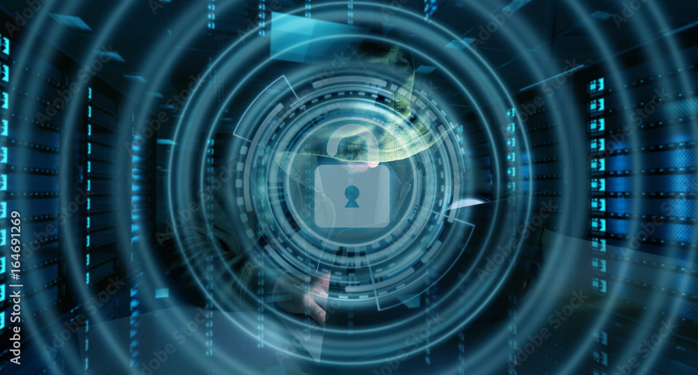 Aufkleber Hacker accessing to personal data information with a computer 3D rendering